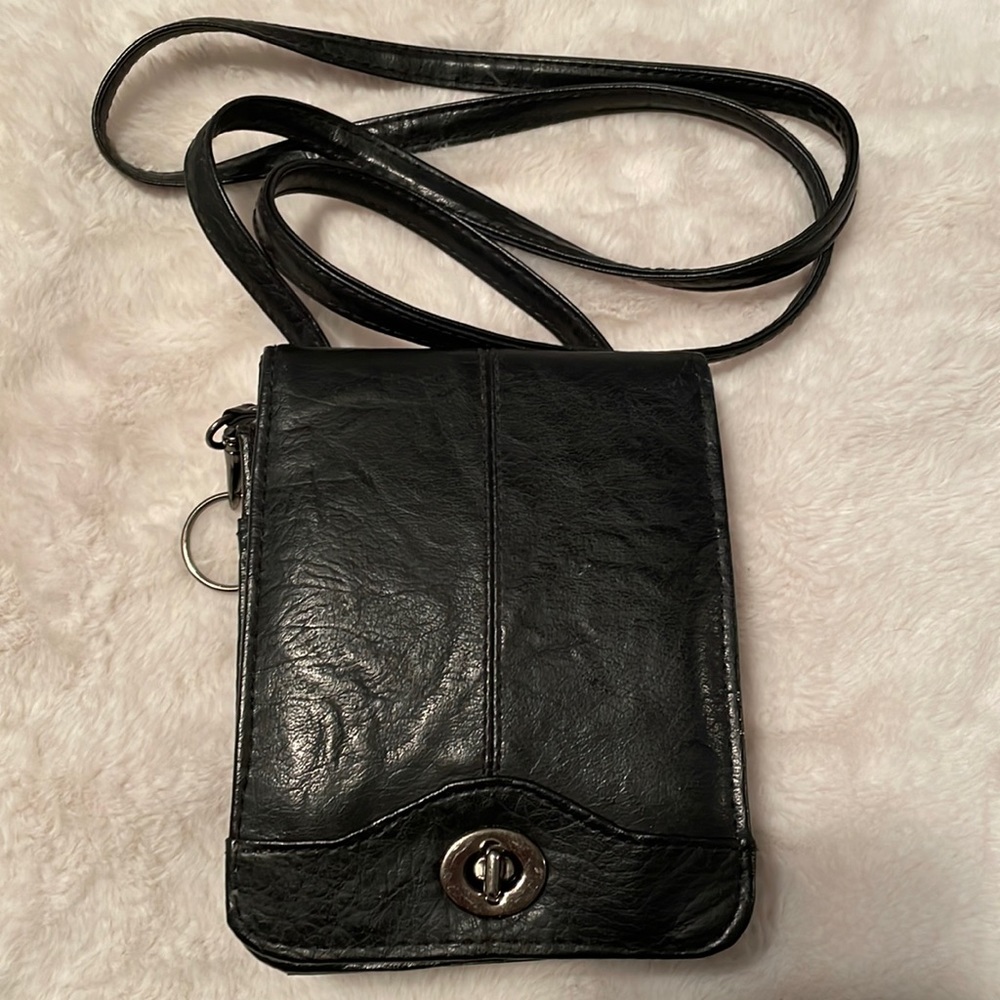 Black vegan leather cross body bag